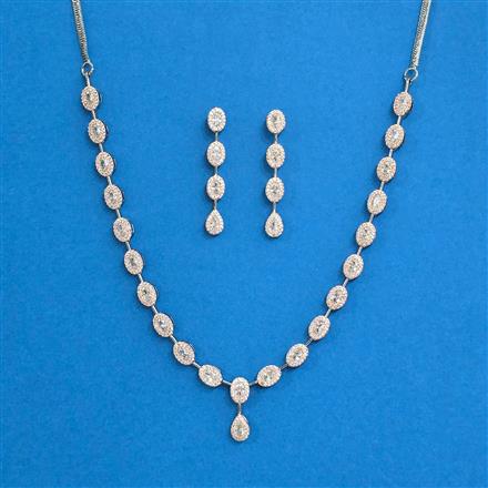 Cz Delicate Necklace With Black Rose 2 Tone Rhodium Plating