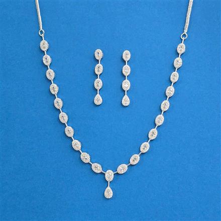 Cz Delicate Necklace With Black Rose 2 Tone Rhodium Plating