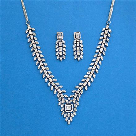 Cz Classic Necklace With Black Rose 2 Tone Rhodium Plating