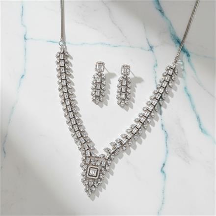 Cz Classic Necklace With Black Rose 2 Tone Rhodium Plating