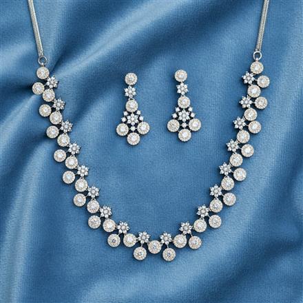 Cz Delicate Necklace With Black Rose 2 Tone Rhodium Plating