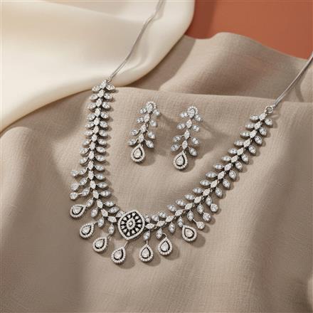 Cz Classic Necklace With Black Rose 2 Tone Rhodium Plating