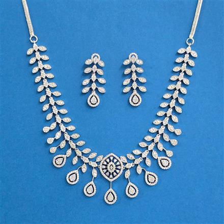 Cz Classic Necklace With Black Rose 2 Tone Rhodium Plating