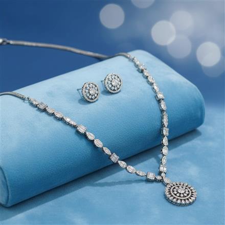 Cz Delicate Necklace With Black Rose 2 Tone Rhodium Plating