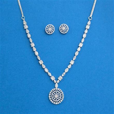Cz Delicate Necklace With Black Rose 2 Tone Rhodium Plating