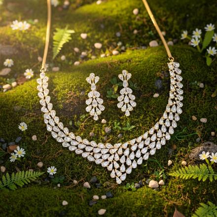 Cz Classic Necklace With 2 Tone Rhodium Plating