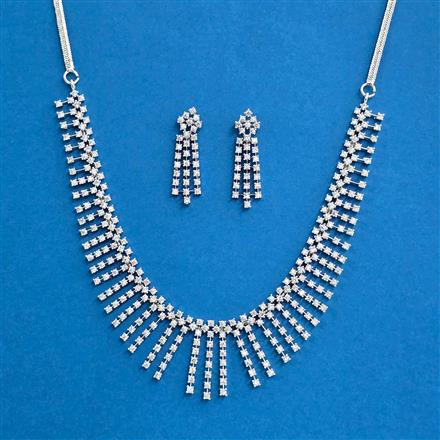 Cz Classic Necklace With Black Rose 2 Tone Rhodium Plating