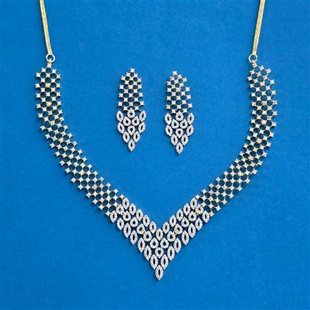 Cz Classic Necklace With Mehndi 2 Tone Rhodium Plating