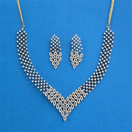 Cz Classic Necklace With Mehndi 2 Tone Rhodium Plating