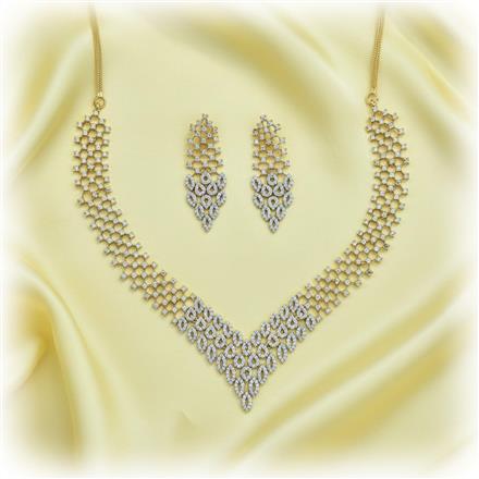 Cz Classic Necklace With Mehndi 2 Tone Rhodium Plating