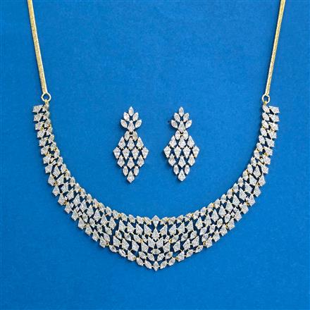 Cz Classic Necklace With Mehndi 2 Tone Rhodium Plating