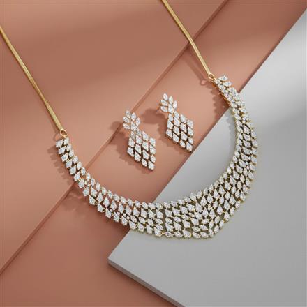 Cz Classic Necklace With Mehndi 2 Tone Rhodium Plating