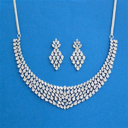 Cz Classic Necklace With Mehndi 2 Tone Rhodium Plating