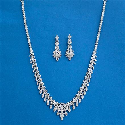 Cz Delicate Necklace With 2 Tone Rhodium Plating