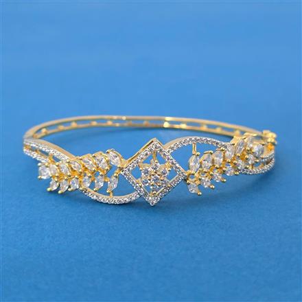Cubic Zirconia Openable Kada With Rhodium 2 Tone Plating