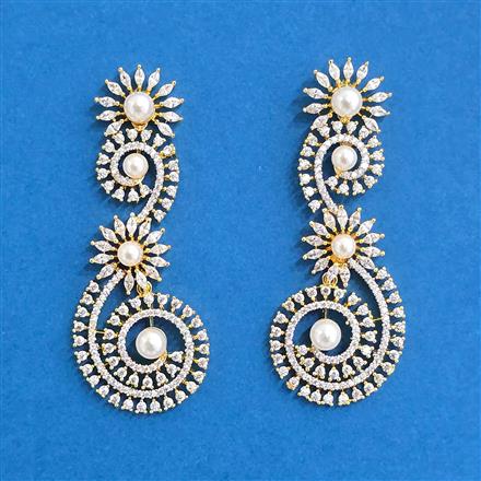 Cz Classic Earring With 2 Tone Rhodium Plating
