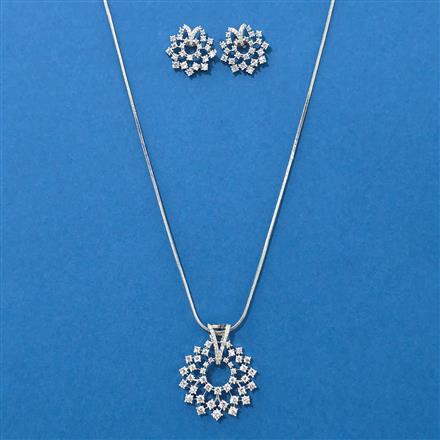 American Diamond Classic Pendant Set With 2 Tone Rhodium Plating
