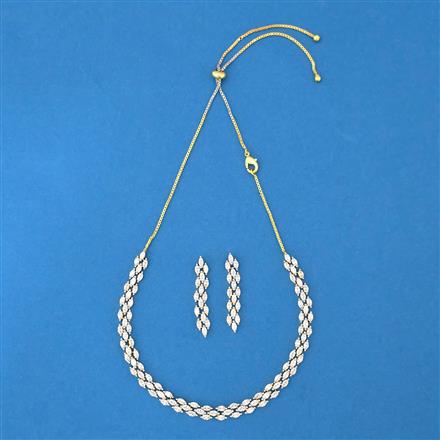 Cubic Zirconia Delicate Necklace With Rhodium 2 Tone Plating