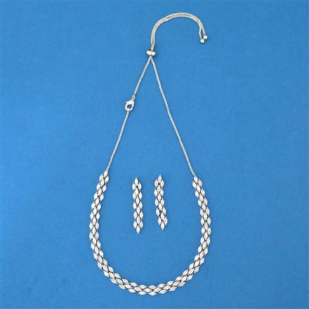 Cubic Zirconia Delicate Necklace With Rhodium 2 Tone Plating