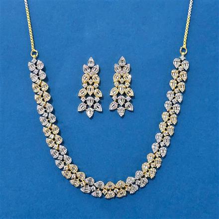 Cubic Zirconia Delicate Necklace With Rhodium 2 Tone Plating