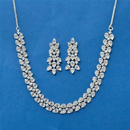 Cubic Zirconia Delicate Necklace With Rhodium 2 Tone Plating