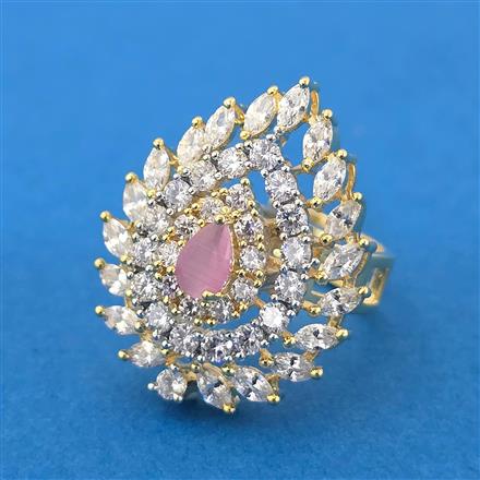 Cubic Zirconia Adjustable Ring With 2 Tone Plating