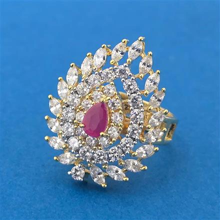 Cubic Zirconia Adjustable Ring With 2 Tone Plating