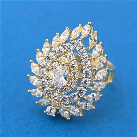 Cubic Zirconia Adjustable Ring With 2 Tone Plating