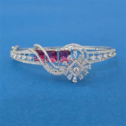 Cubic Zirconia Openable Kada With Rhodium Plating