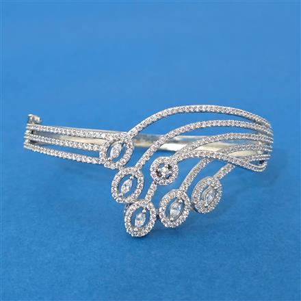 Cubic Zirconia Openable Kada With Mehndi 2 Tone Rhodium Plating