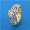 Cubic Zirconia Adjustable Ring With Mehndi 2 Tone Rhodium Plating