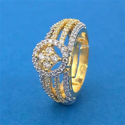 Cubic Zirconia Adjustable Ring With Mehndi 2 Tone Rhodium Plating