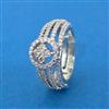 Cubic Zirconia Adjustable Ring With Mehndi 2 Tone Rhodium Plating
