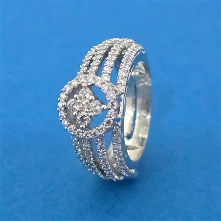 Cubic Zirconia Adjustable Ring With Mehndi 2 Tone Rhodium Plating