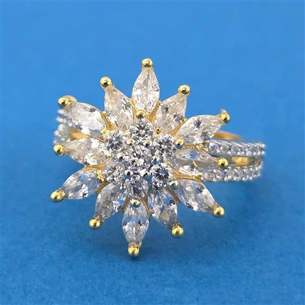 Cubic Zirconia Adjustable Ring With Mehndi 2 Tone Rhodium Plating