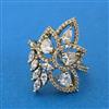 Cubic Zirconia Adjustable Ring With Mehndi 2 Tone Rhodium Plating