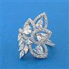 Cubic Zirconia Adjustable Ring With Mehndi 2 Tone Rhodium Plating