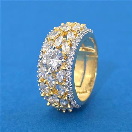 Cubic Zirconia Adjustable Ring With Mehndi 2 Tone Rhodium Plating