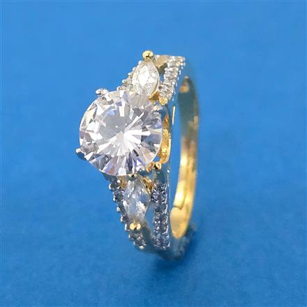 Cubic Zirconia Adjustable Ring With Mehndi 2 Tone Rhodium Plating