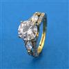 Cubic Zirconia Adjustable Ring With Mehndi 2 Tone Rhodium Plating