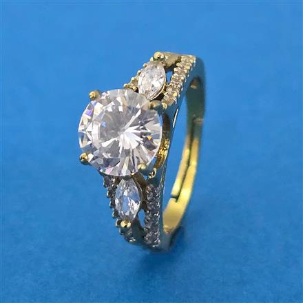 Cubic Zirconia Adjustable Ring With Mehndi 2 Tone Rhodium Plating