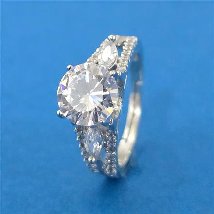 Cubic Zirconia Adjustable Ring With Mehndi 2 Tone Rhodium Plating