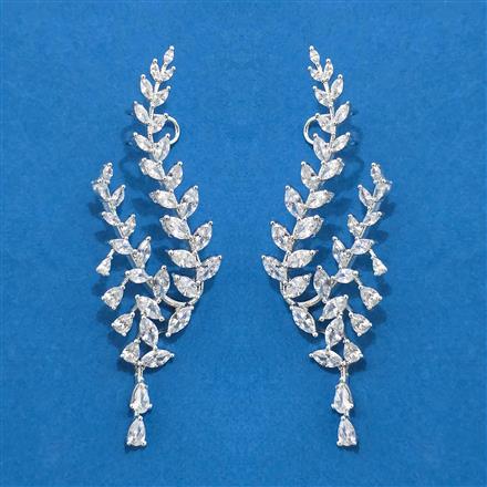 Cubic Zirconia Classic Earring With Mehndi 2 Tone Rhodium Plating