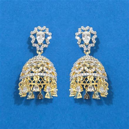 Cubic Zirconia Jhumki With Mehndi 2 Tone Rhodium Plating