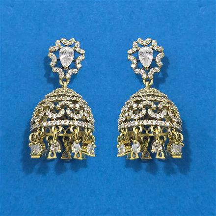 Cubic Zirconia Jhumki With Mehndi 2 Tone Rhodium Plating