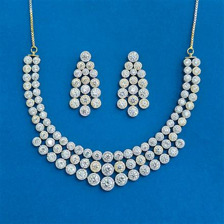 Cz Classic Necklace With Mehndi 2 Tone Rhodium Plating