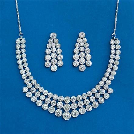 Cz Classic Necklace With Mehndi 2 Tone Rhodium Plating