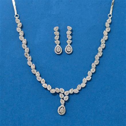 Cubic Zirconia Delicate Necklace With Rhodium 2 Tone Plating