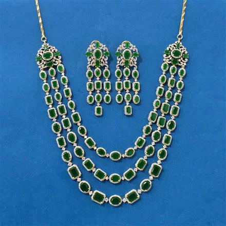 Cubic Zirconia 3 Line Necklace With 2 Tone Plating