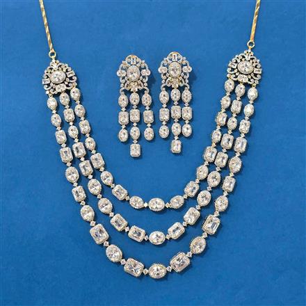 Cubic Zirconia 3 Line Necklace With 2 Tone Plating
